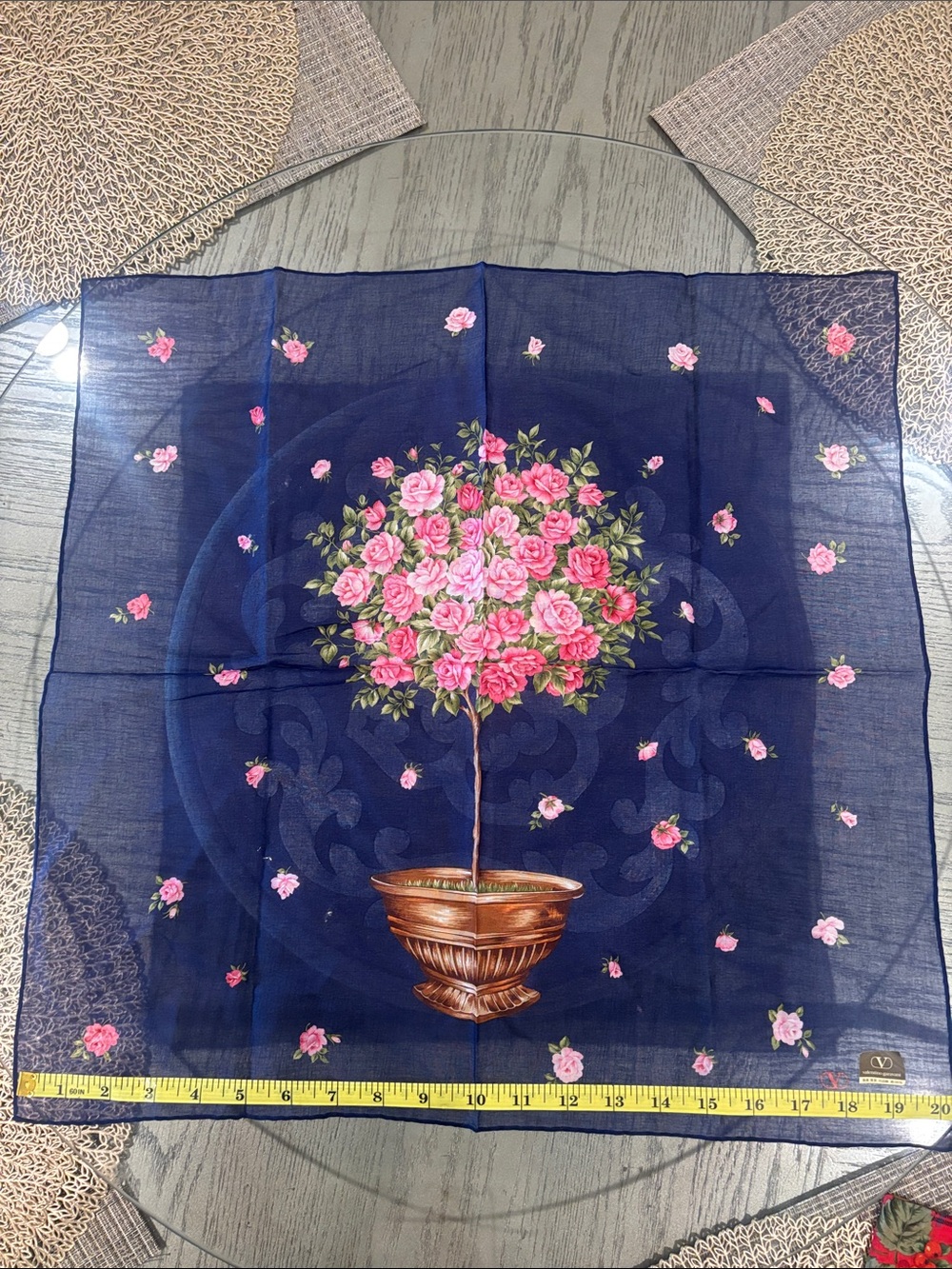 Valentino Garavani Navy Floral & Red Plaid Floral cotton Scarves/handkerchief - Picture 4 of 7